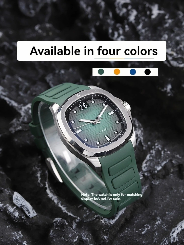 22 ملم لـ Mido Multifort TV حزام مطاطي لـ M 049526 أ - حزام ساعة فلورو إيلاستومر ذو نهاية منحنية للرجال أسود/رمادي