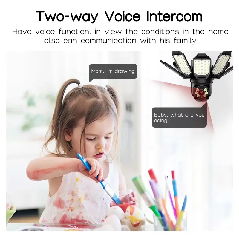 2K 3MP E27 Bulb WiFi Camera Indoor LED Floodlight 16000LM Human Detection Wireless Surveillance Bulb Security Cam V380 Pro