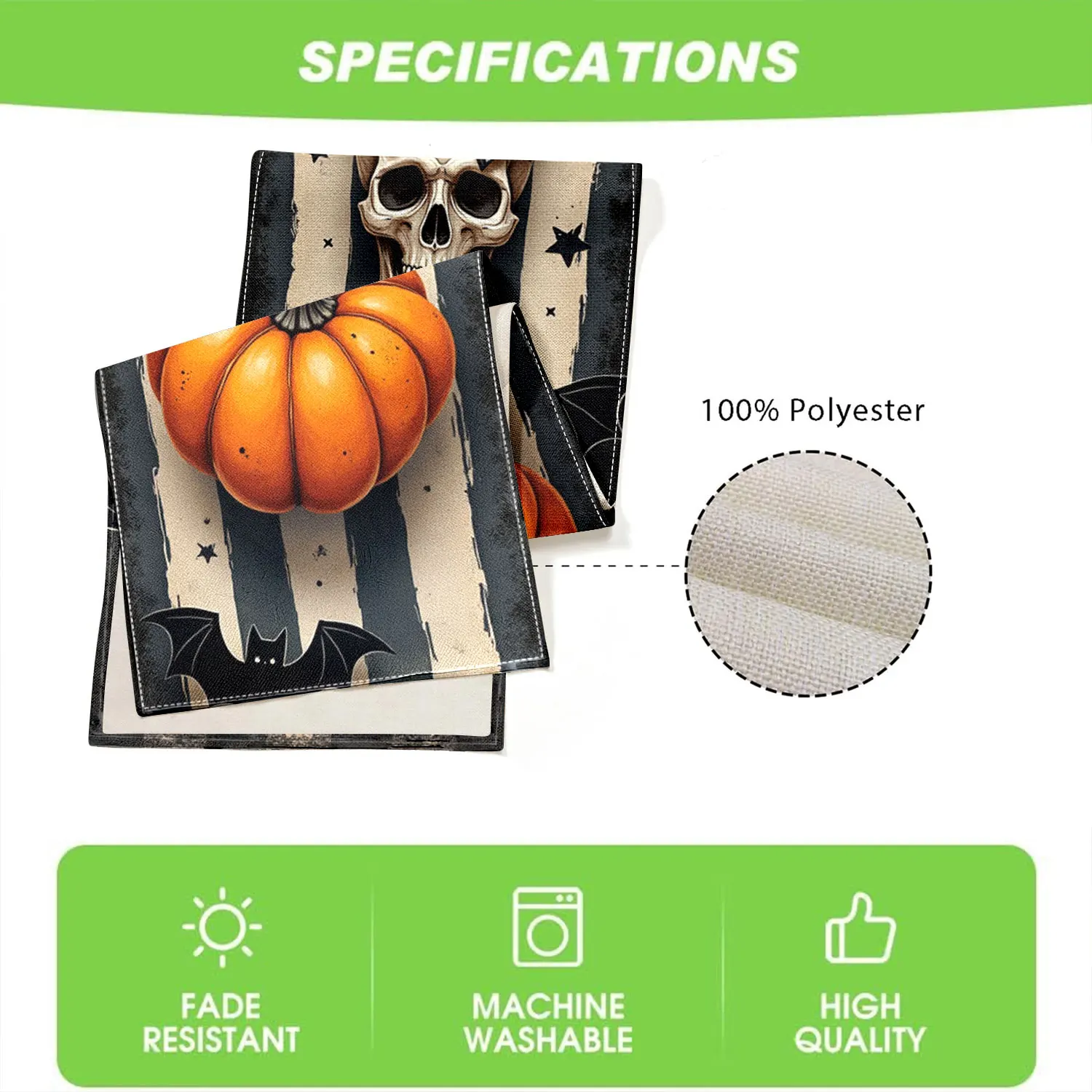 قطعة واحدة من مفرش طاولة الهالوين ذو الطابع الداكن، يتميز بأنماط اليقطين والخفافيش، ومناسب لحفلات الهالوين والديكورات الداكنة #6