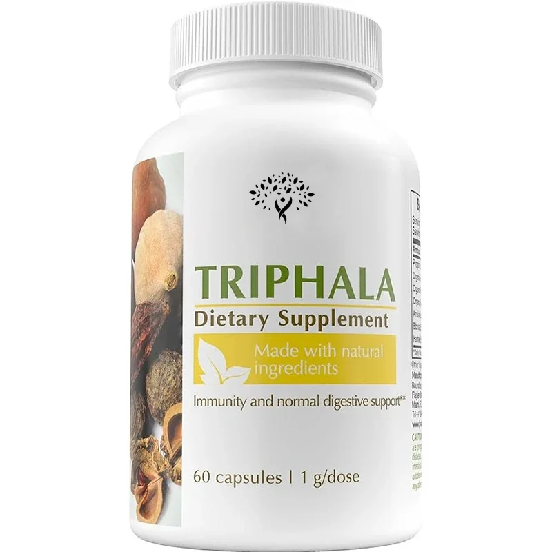 Triphala-Ergänzung – Bio-Triphala-Kapseln, hergestellt von Amudia, Bibitaki und Haritaki-Pulverkapseln – 60 Kapseln