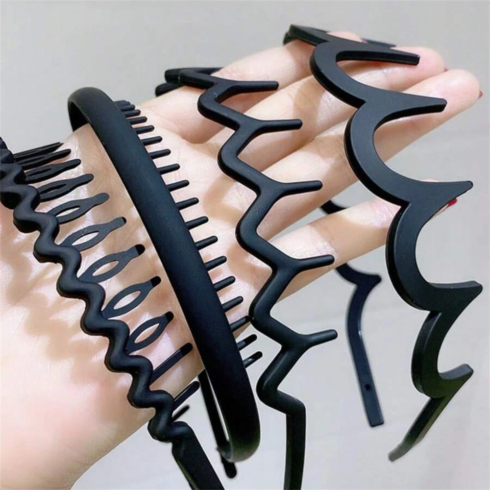 Diadema para el pelo de primavera ondulada de plástico Unisex, diadema negra antideslizante para deportes al aire libre, diadema Simple, tocado para lavado de cara, 1 ud.