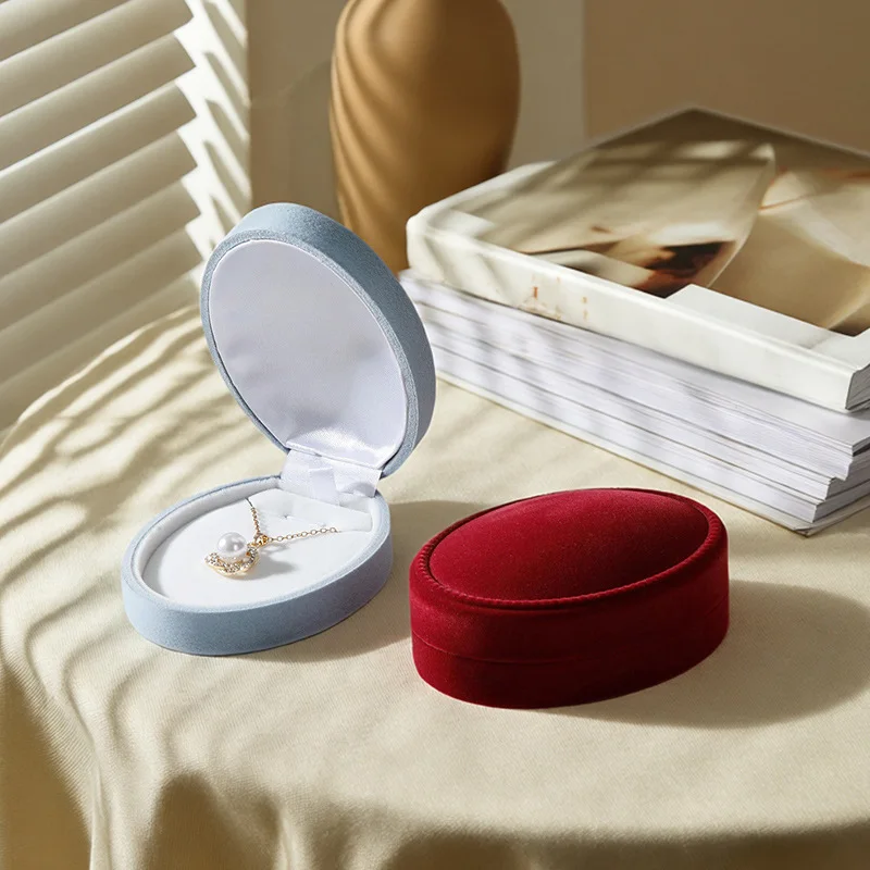 المحمولة أحمر رمادي أزرق توافدوا صندوق خاتم مجوهرات الصوف قلادة صندوق تخزين قلادة صندوق تعبئة المجوهرات #3