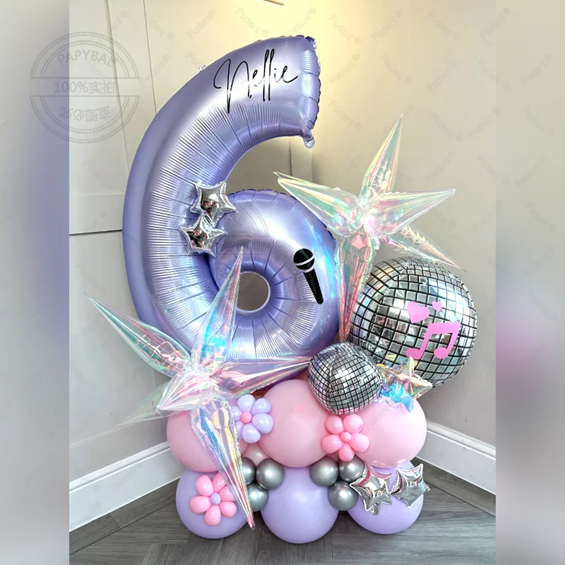 41 Stück 4D Disco Ballon Creme Lila Zahl Geburtstag Ballon Set Musikbegeisterte Geburtstag Ballon Festliche Party Dekoration – Detail 1