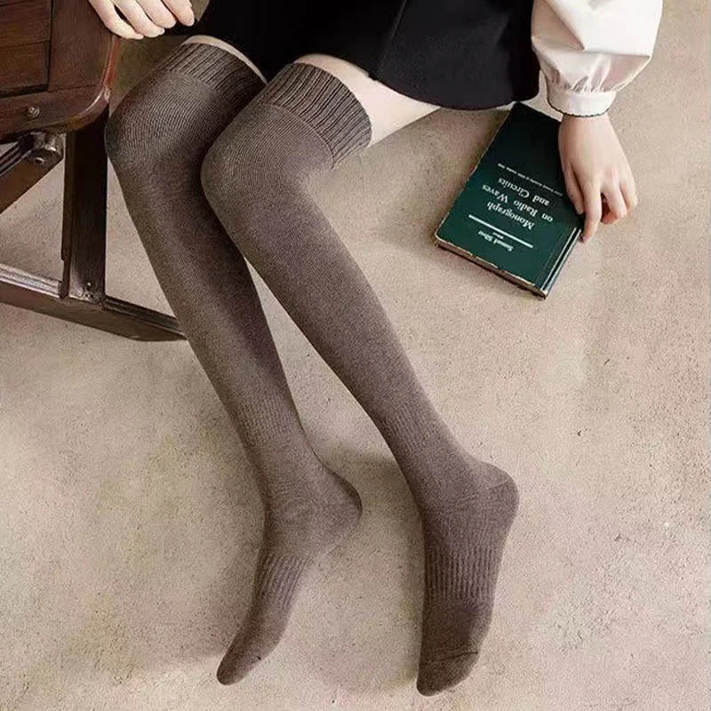 Solid Color Winter Velvet Thickened Warm Long Tube Knee-High Jk Socks For Women