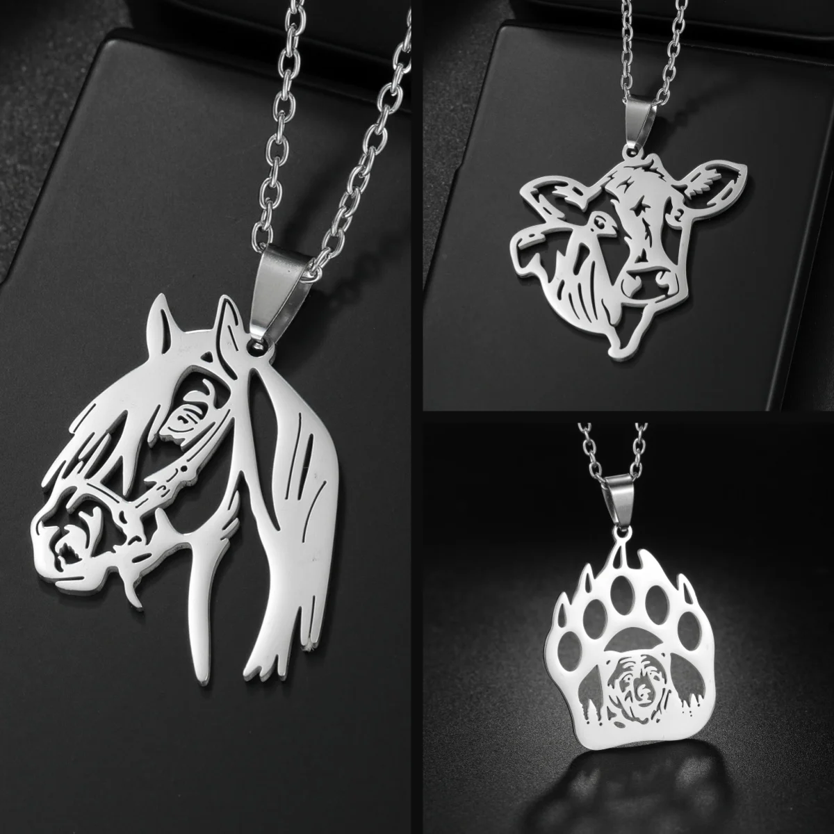 Kpop moda caballo ganado colgante pata de oso collares de acero inoxidable para hombre Color plata cadena para el cuello gótico pareja ropa de calle regalo