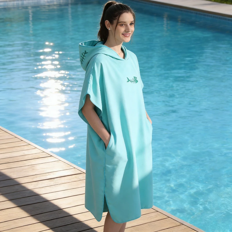 

Новинка 2026: Креативный модный быстросохнущий халат-пончо для взрослых, для пляжа и плавания, с капюшоном, из микрофибры