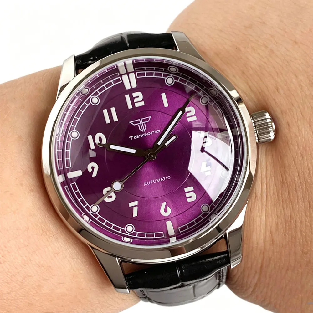 Tandorio Automatic Japan NH35A Watch Men Purple/black/blue face Double Dome Sapphire Glass 20ATM Wristwatch Polished Watch