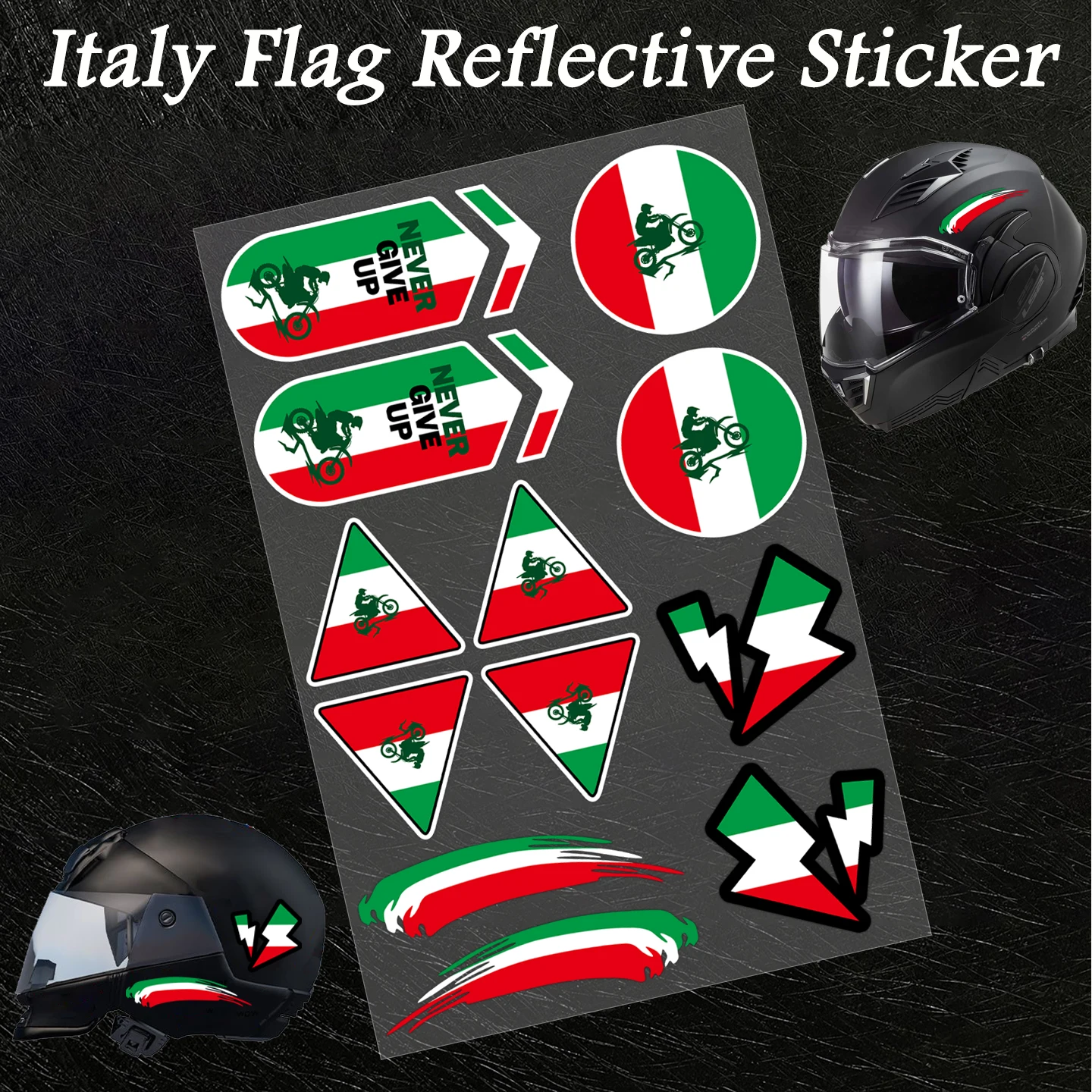 Pegatina reflectante de la bandera nacional de Italia, accesorios de vinilo para casco de motocicleta, calcomanías para AGV Nolan Airoh Suomy KYT LS2