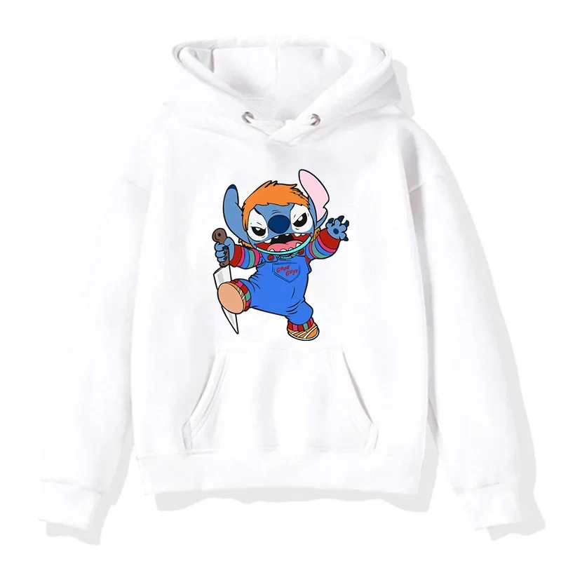 Loose Pattern Disney Male Sweatshirts Pocket Halloween Stitch Cartoon Cute Print Clothing Cozy Daily Men Hoodies Autumn Winter