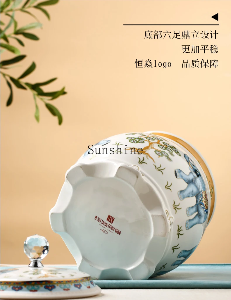 Ceramic rice tank household with lid Nordic insect-proof moisture sealed flour tank