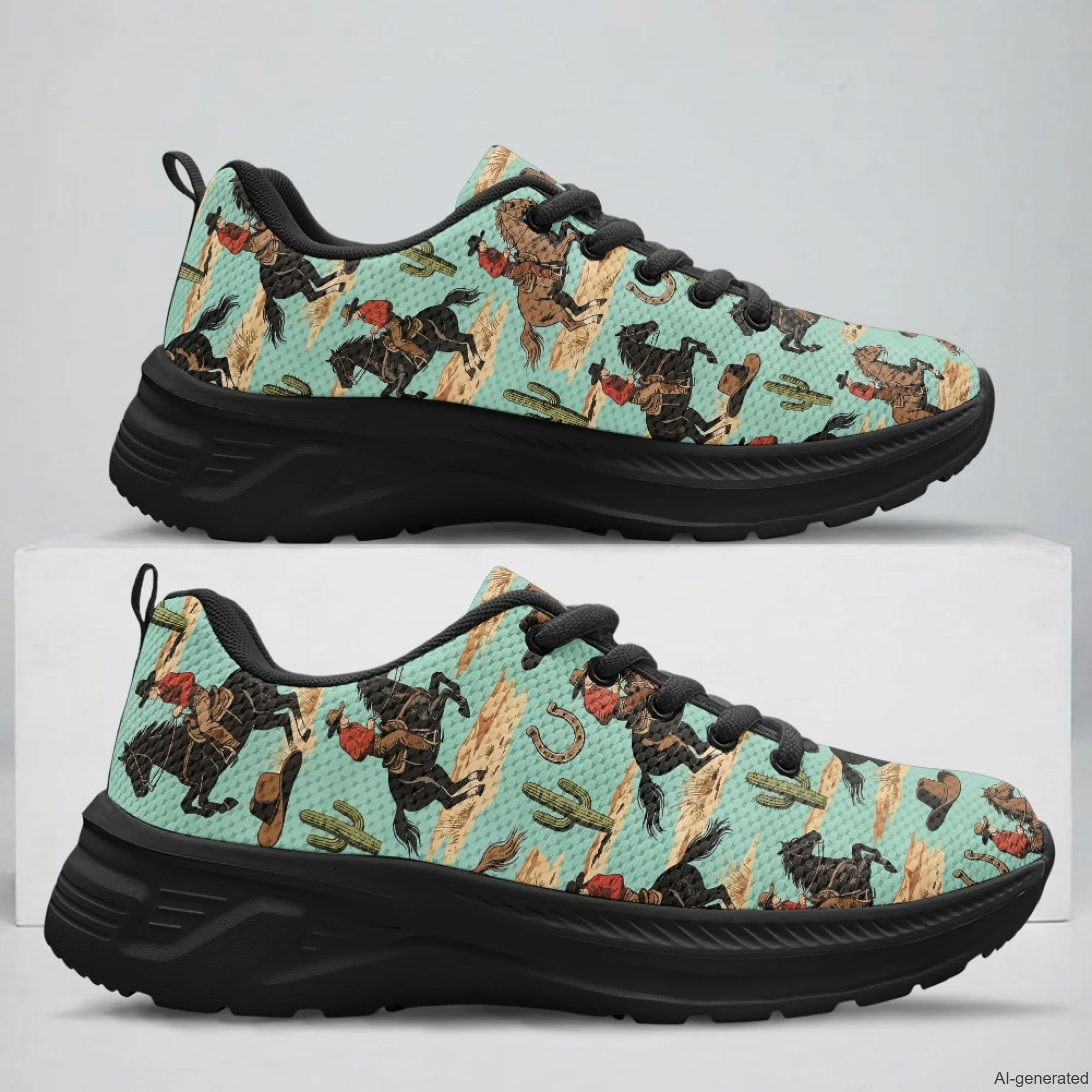 XIXIRIMIDO Running Shoes for Men Breathable Mesh Casual Walking Shoes for Women Cowboy Print Workout Gym Sneakers 35-48