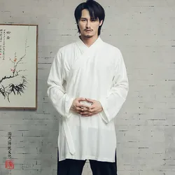 Chinese Style Improved Shirt Hanfu Youth Men's Tang Suit Retro Style Linen Top Long Cardigan Jacket Top