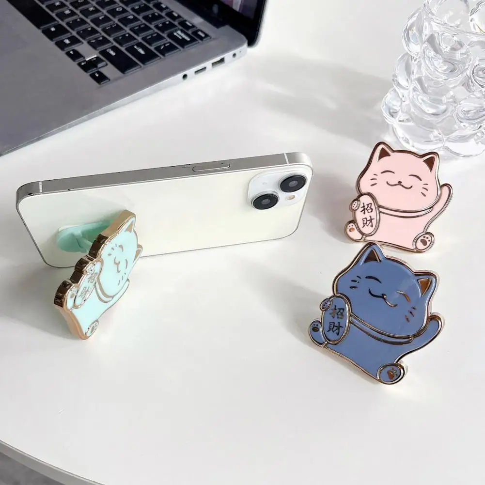 Telescopic Phone Holder Lucky Cat Shape Foldable Cell Phone Stand Universal Candy Color Holder for Desk Tablet Multi Functions