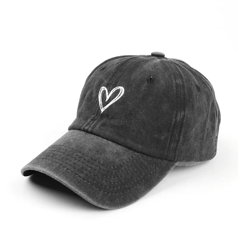 Retro Washed Distressed Love Embroidered Duckbill Cap For Women In spring and Summer Large Brim Soft Top Baseball Cap Adjustable