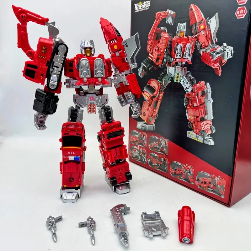 

In Stock 6 in 1 Fire Truck Transformation Team Combined Figure Kids Transformation Action Figure Robot Toys Alloy
