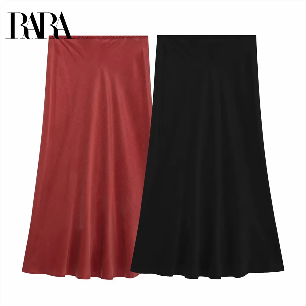 

Taop&Za 2024 Autumn/Winter New Women's Silk Texture Blended Mid Waist A-line Bottom Midi Half Skirt