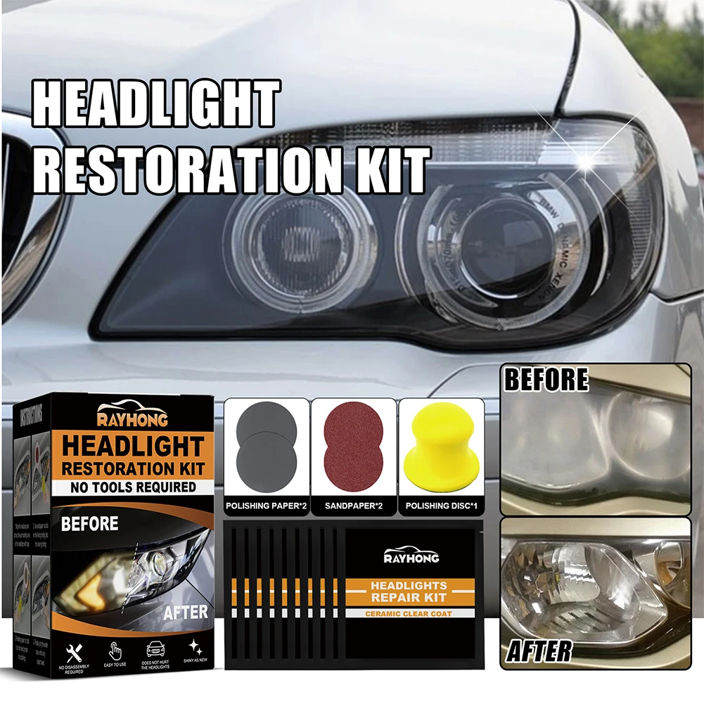 Ceramic Headlight Restoration Kit Headlight Cleaner Restorer Kit Headlight Yellowing Repair Set for Car Taillight Headlight