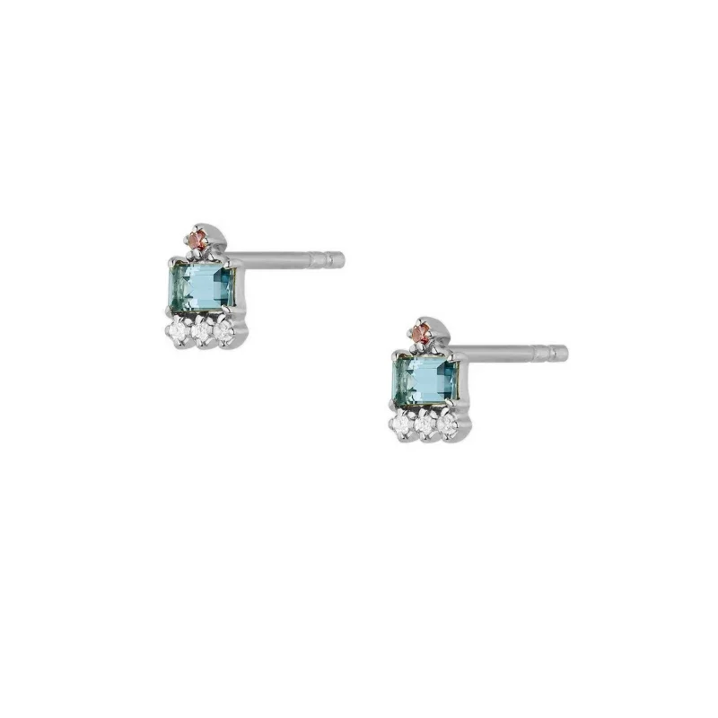 Colorful Zircon CZ Piercing Stud Earring for Women Lake blueTurquoise Pendant Drop Party Jewelry Pendiente 2024