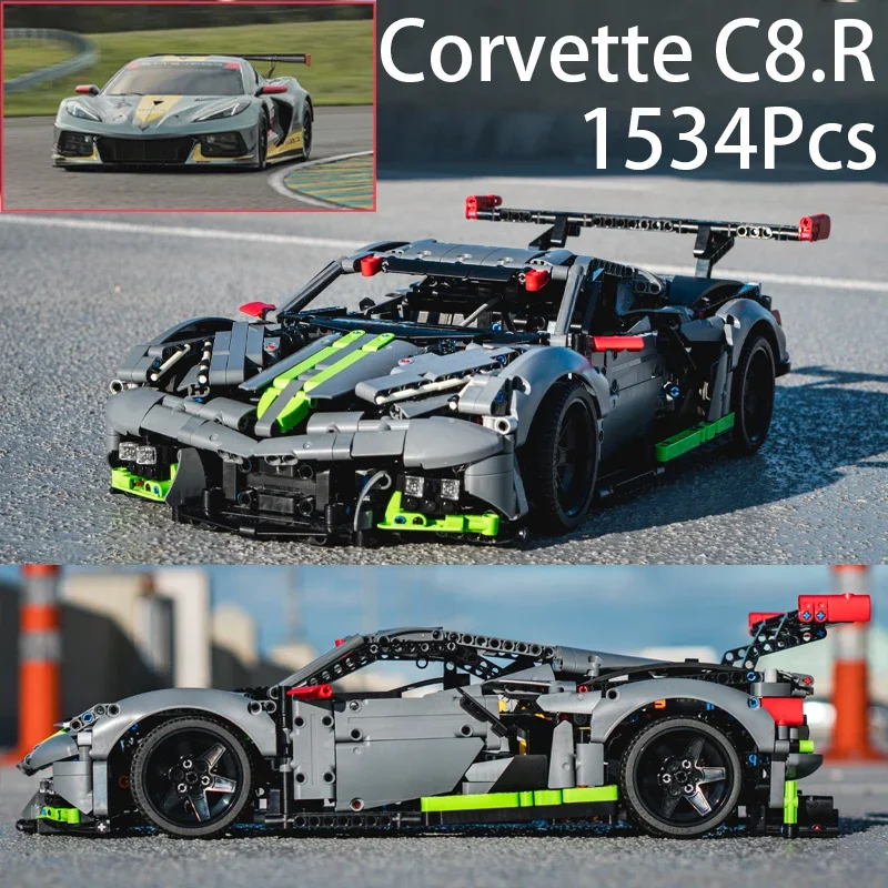 MOC Technical Corvette C8.R Champions Car Super Racing Model Building Blocks Speed Vehicle DIY Assembly Kids Toy Birthday Gifts