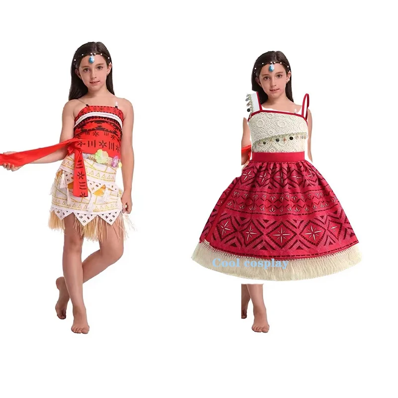 

Kids Cosplay Vaiana Moana Princess Costume Dress Adult Necklace Wig Girl Halloween Party Moana Dress Costume Cosplay