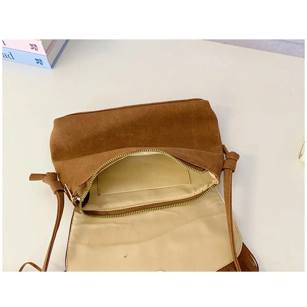 

Korean Style Tassel Shoulder Bag PU Leather Vintage Suede Crossbody Bag Bohemian Style Large Capacity Ethnic Style Handbag