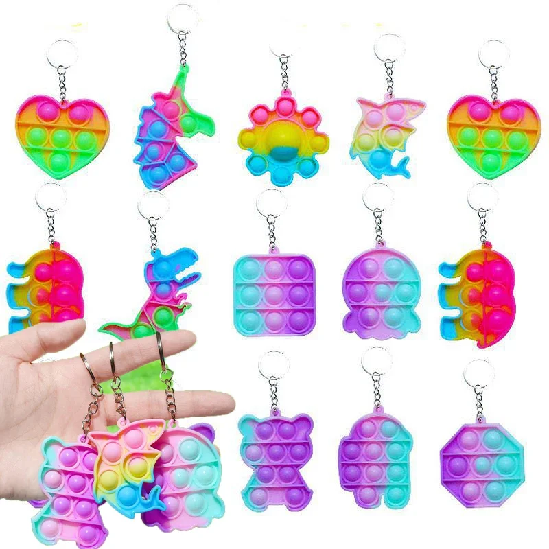 Mini Finger Press Bubble Rainbow Keychain Squeeze Novelty Toy Surprise Gift Child Prize Friend Birthday Wedding Guest Gift Favor