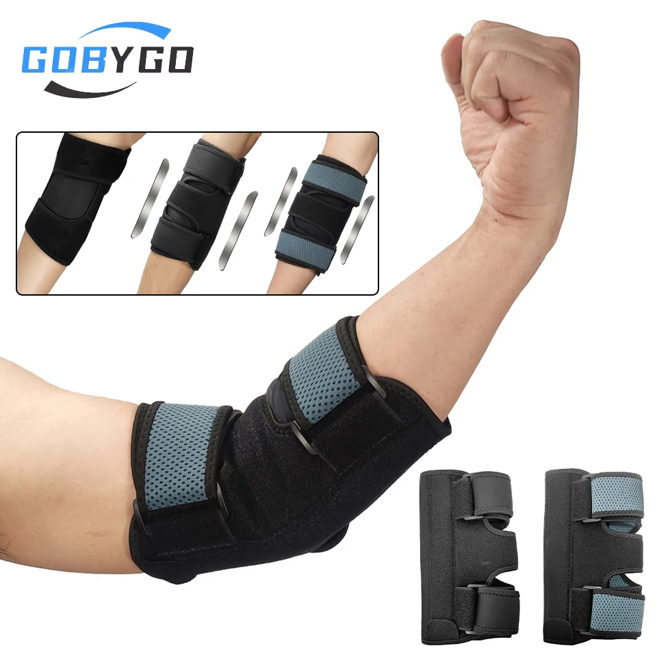 GOBYGO 1Pcs Sports Elbow Guard Breathable Arm Anti-Collision Compression with Straps Aluminum Bar Support Elbow Joint Guard