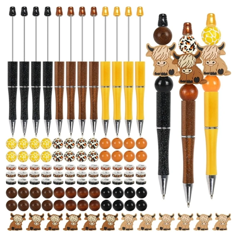 K1AA 12x DIY Beads Pens Making Kits Smooth Writing Pen Beadable Pens Kits for School