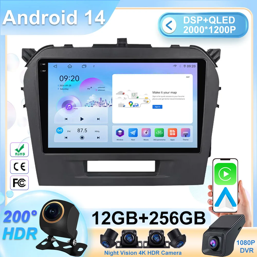 

QLED Screen Car Stereo Radio Video Multimedia Player For Suzuki Vitara 2014-2018 Car Video Radio Stereo Carplay GPS Navigation