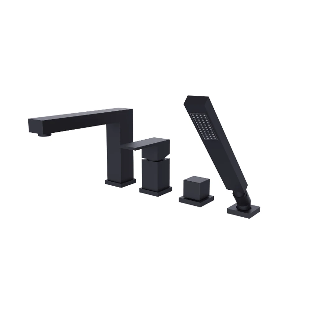 

High Quality Solid Brass Deck Mount Bathtub Faucet Black With Brass Handheld Shower