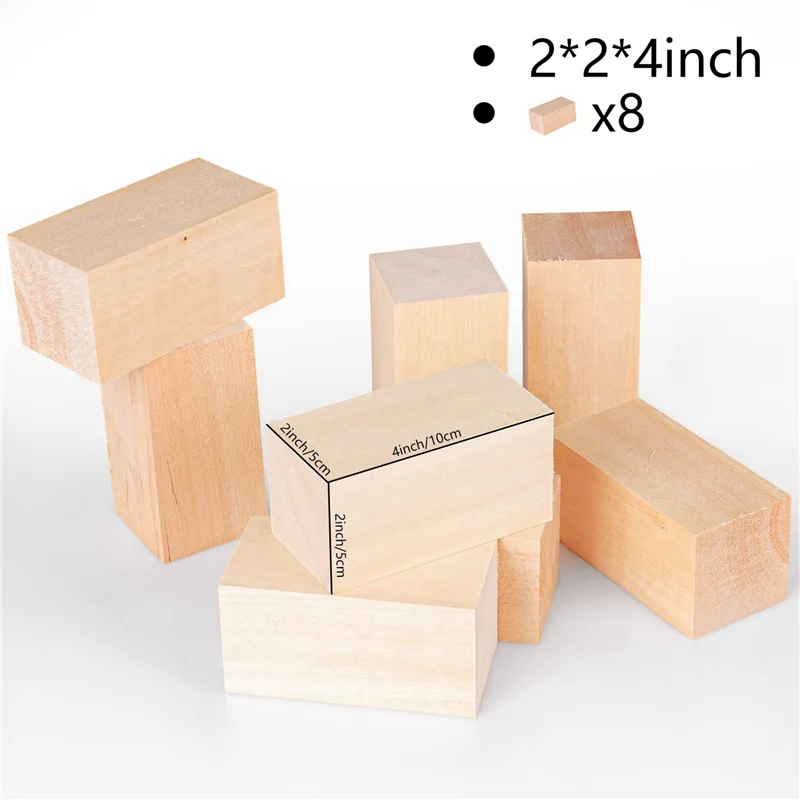 AC52-16X كتل نحت الزيزفون 4 × 2 × 2 بوصة، مجموعة كتل نحت الخشب المبيض الكبيرة للأطفال البالغين أو الخبراء