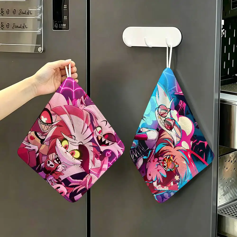 Anime H-hazbin H-hotel Polyester Cotton Hand Wiping Towel, Hanging Design, Durable for Household Restaurant Toilet Use
