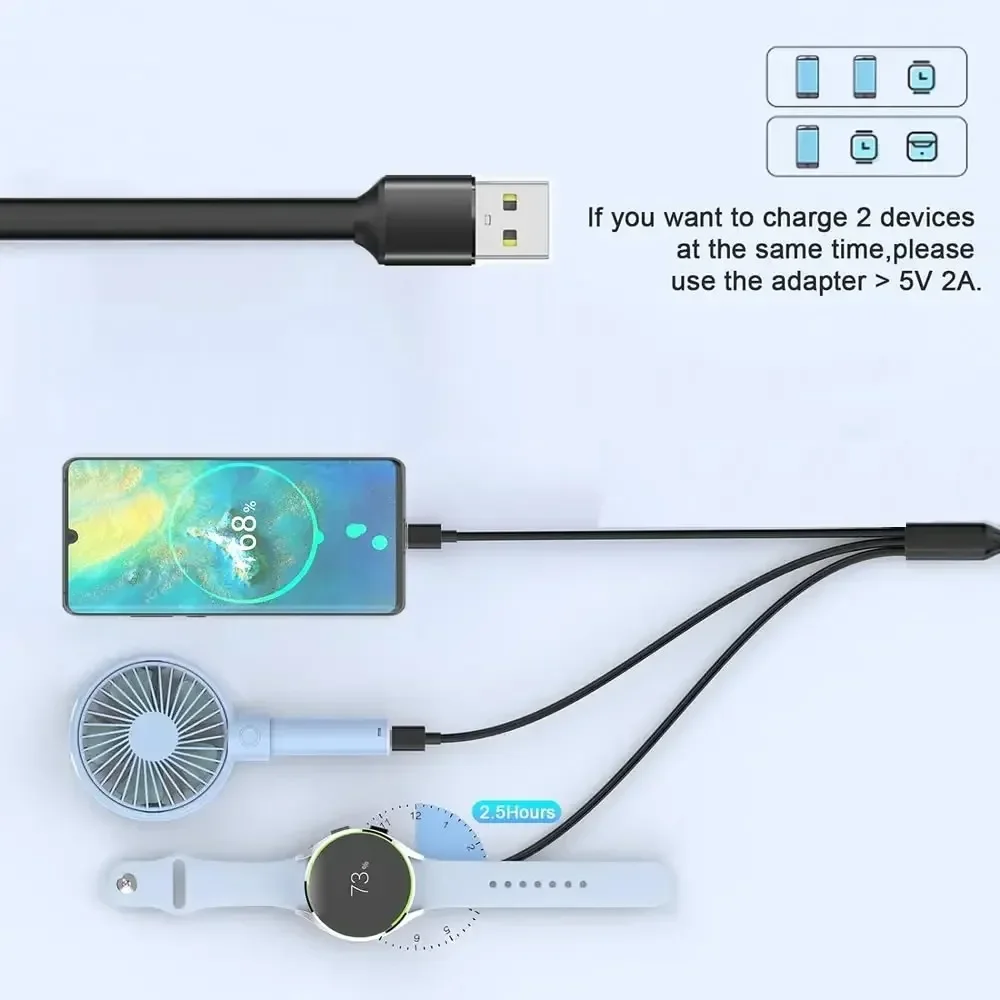 멀티 USB 고속 워치 충전기 케이블, 삼성 갤럭시 워치 6, 5 프로, 4, 3, 액티브 2, S23, S22, S20, C타입 휴대폰 및 마이크로 USB 장치