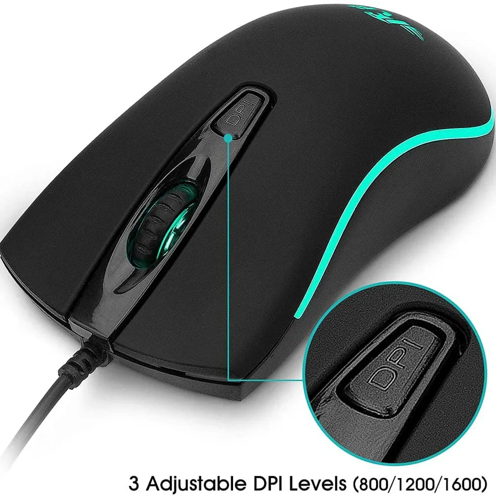 Mouse cablato Rii RM105, Mouse per Computer retroilluminato RGB, livelli di 2400 DPI, comodi Mouse cablati USB supportano Windows PC, Laptop,Desktop