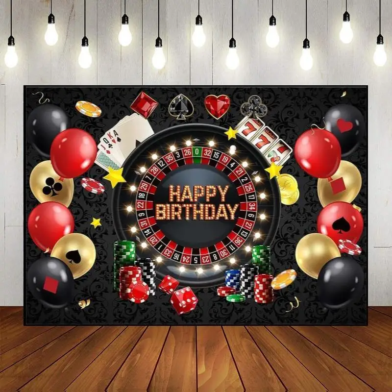 Cake Photography Dice Backdrop Casino Night Game Hall Custom Background Poker Party Wall Gambling Slot Machines Banner Las Vegas