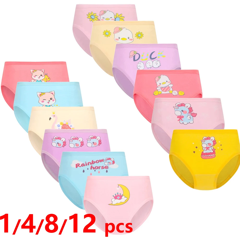 Girls Cotton Panties 1/4/8/12 Pcs Children Girls Panties Sets Cotton Pretty Cute Cartoon Unicorn Print Child Underwear for Girl Kid Boxer Breathable