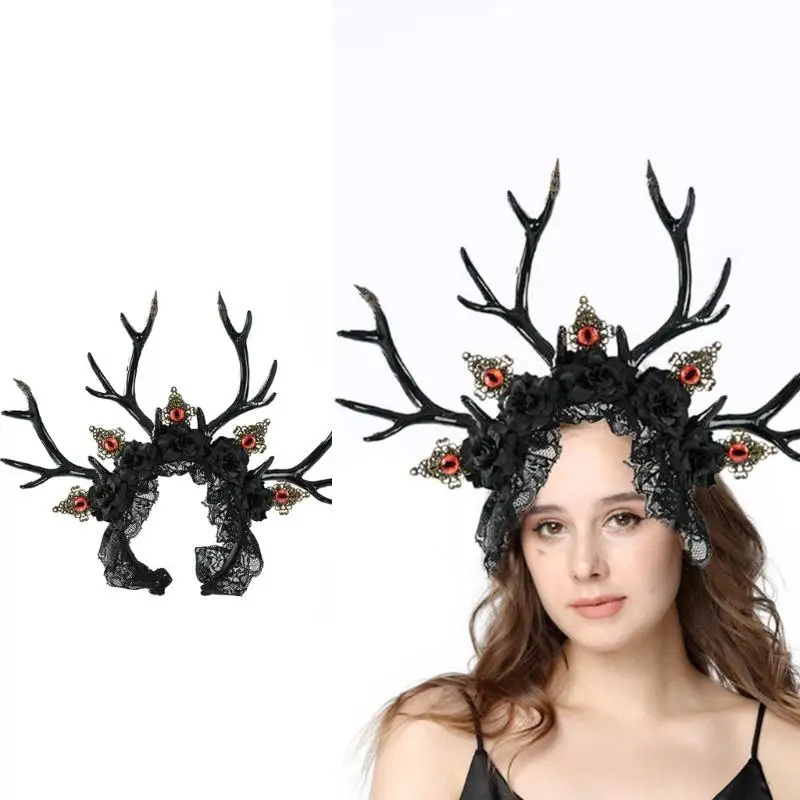 

Halloween Gothic Deer Antlers Headbands With Demonic Hair Accessory For Costume Parties And Cosplayer Event 6XDA