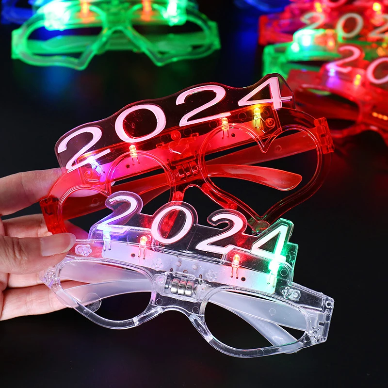 

Creative 2024 Heart Glowing Glasses Fun Flashing New Year Colourful Lights Glasses Adult Children Holiday Party Decoration Gift