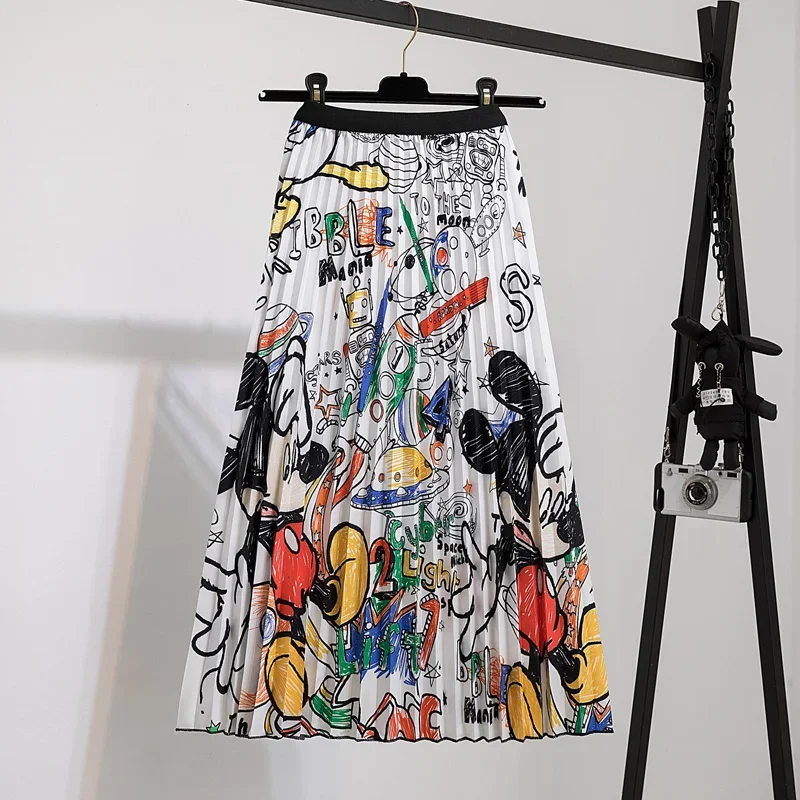 

Disney Women Pleated skirt Mickey Mouse New Cartoon Print Long Skirts Women Young Girl street styl Large Size Female Falda Y2K