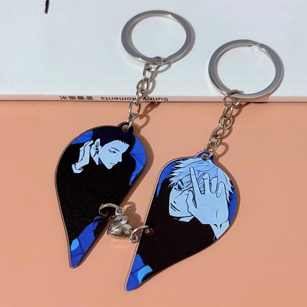 2pcs/set Anime Gojo Satoru Geto Suguru Matching Keychain Magnetic Heart Acrylic Keychain Anime Couple Keyring Pendant Fans Gift