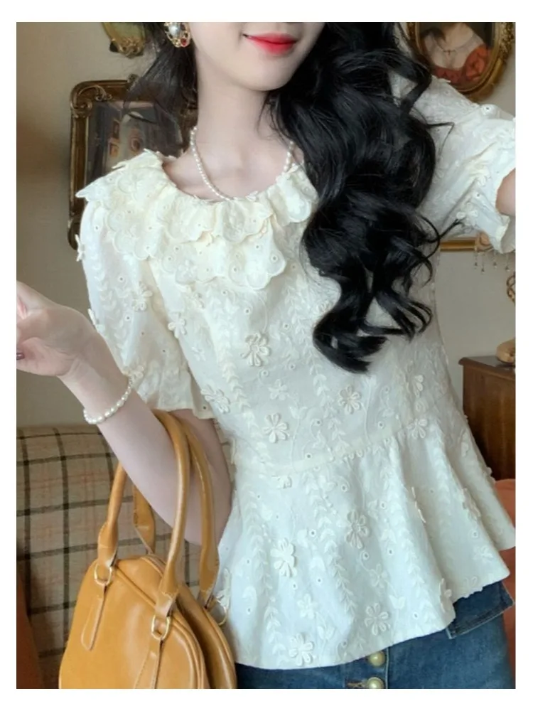 

Летний новый дизайн, облегающий ор Sve One oulder irt, женский милый молодежный топ с кружевной отделкой на талии, обтягивающий топ для поездок на работу