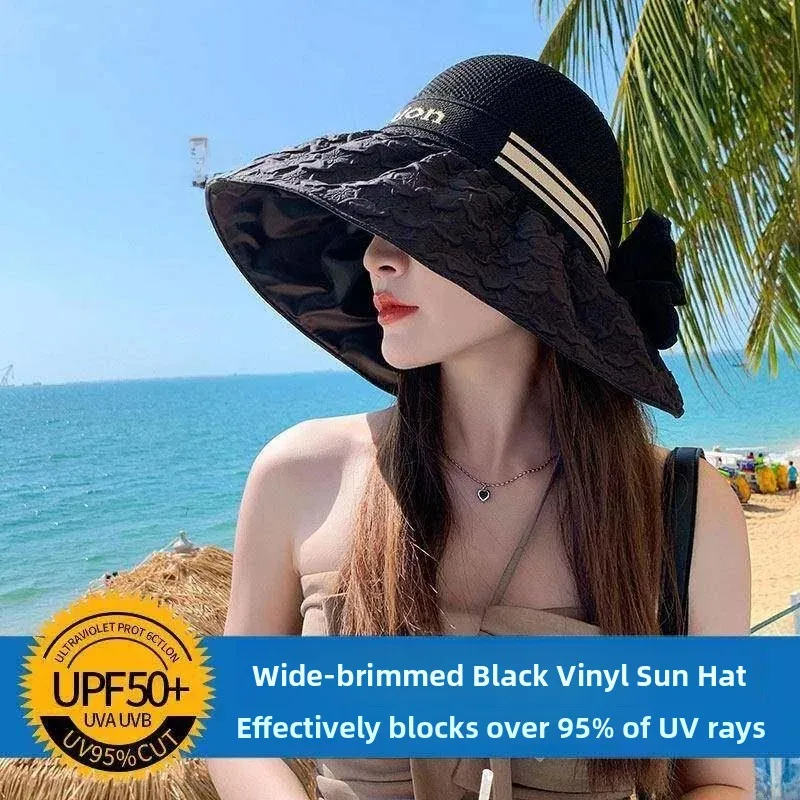 Outdoor UV Protection Black Glue Sun Hat Women's Summer New Anti UV Hat Cycling Fisherman Cap Casual Style round Top Hat