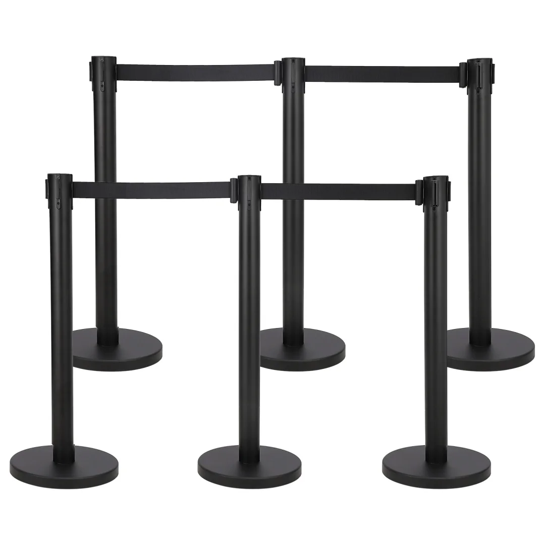 Stanchions ควบคุมฝูงชน,อุปสรรคในการควบคุมฝูงชนพร้อมเข็มขัดแบบพับเก็บได้ 6.5FT Stanchion โพสต์เสาคิวสําหรับประกอบง่ายฝูงชน