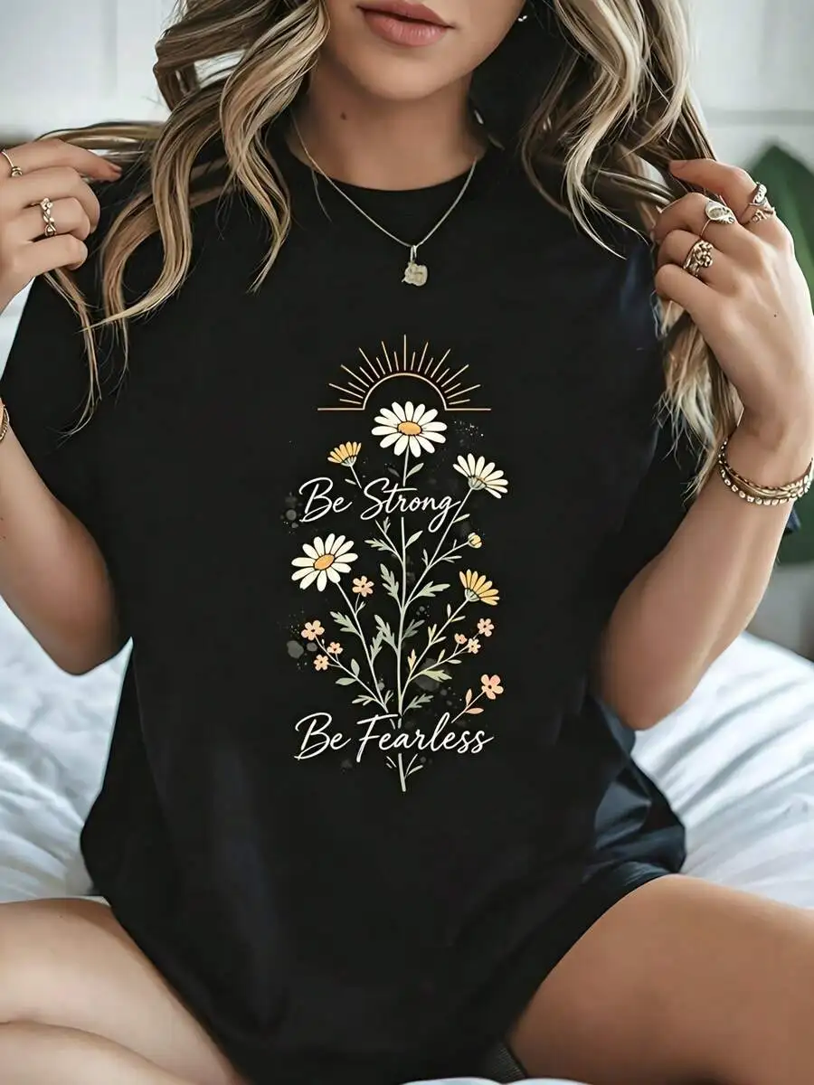Women's Crew Neck Short Sleeve Graphic T-Shirt, Daisy Sun 