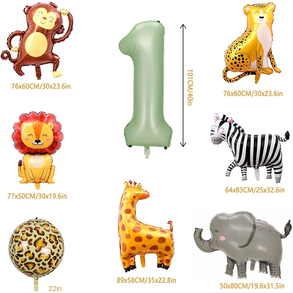 Dschungel Safari Geburtstag Dekore Folie Tier Ballon Salbei Grün Folie Geburtstag Nummer 0-9 Luftballons Kinder Safari Party liefert Gefälligkeiten – Detail 4