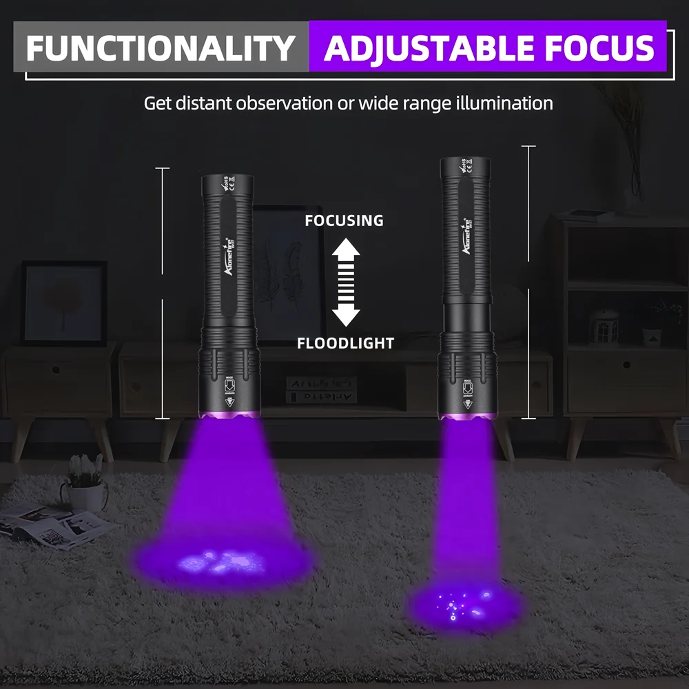 Alonefire Zoom 20W 365/395nm High Power UV Flashlight Invisible Ink Marker Cat Dog Urine Tinea Ore Money Outdoor Scorpion Light