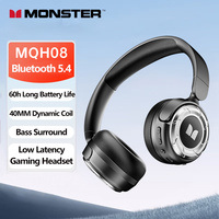 Monster MQH08 Wireless Bluetooth 5.4 Over-Ear Headphones 60H Long Battery Life Earbuds Noise Cancelling Gaming Headset With Mic