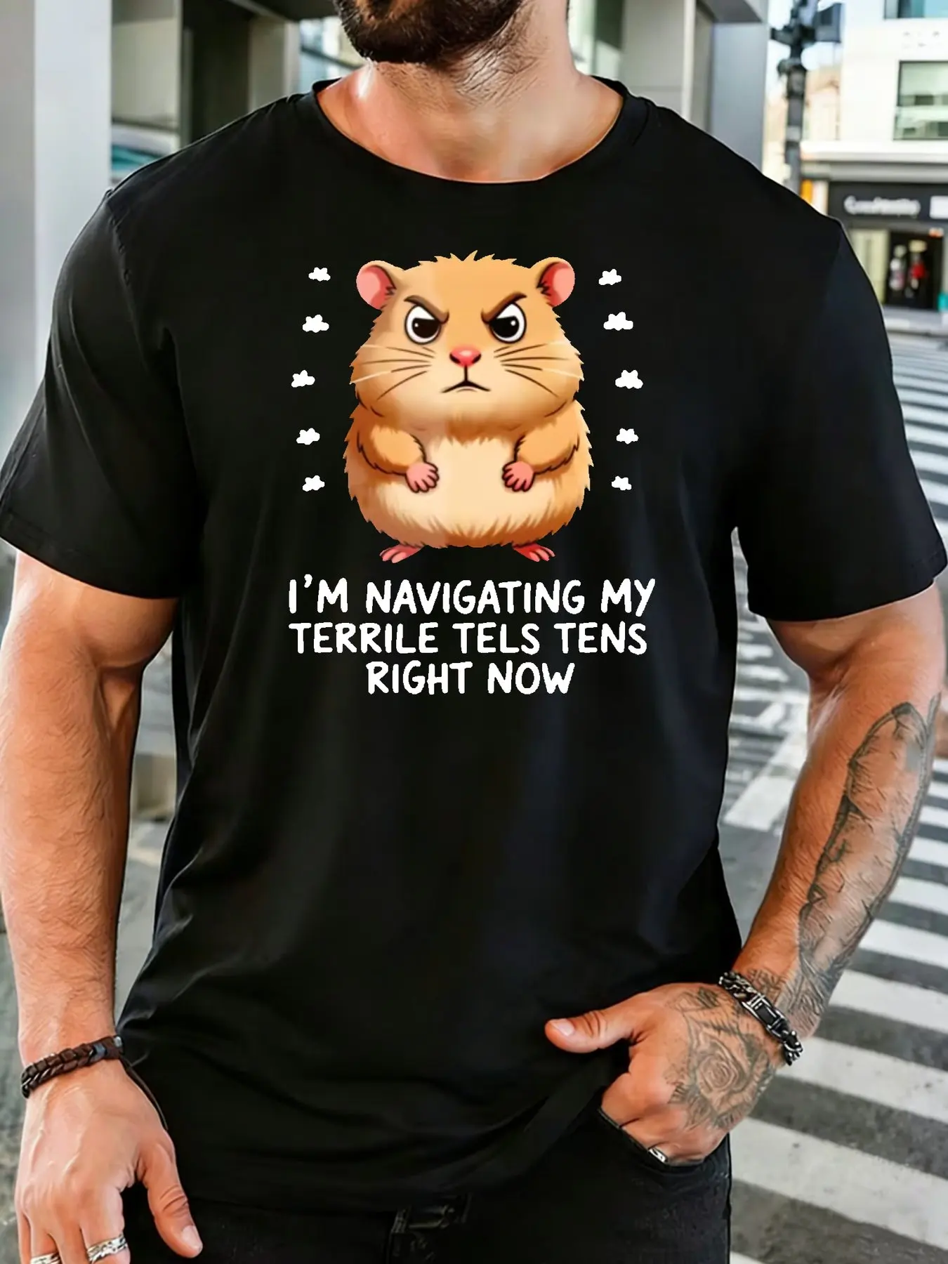 Fashion Mens Loose Cotton Crew Neck Top Mad Hamster Funny Quote Print Short Sleeve Casual Street Daily Vacation Soft Tees