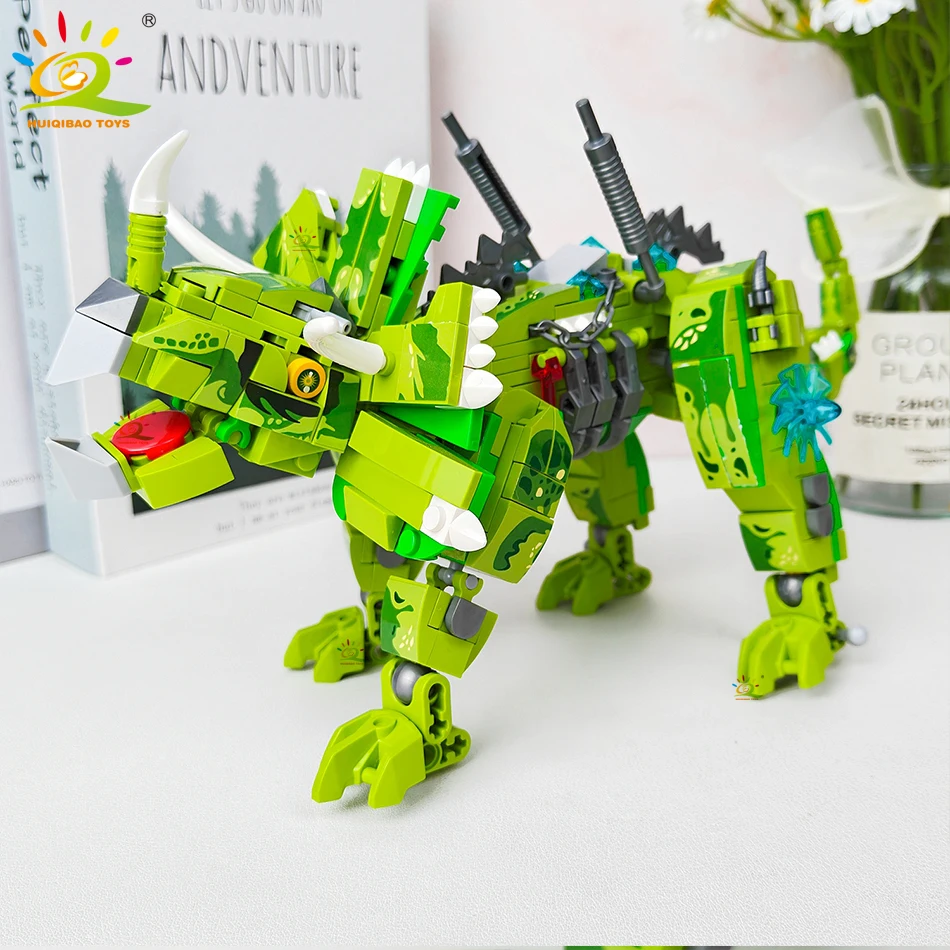 HUIQIBAO 2in1 Jurassic Dinosaur World Model Building Blocks City Triceratops Velociraptor Dino Park Bricks Children Toy Game - view 2