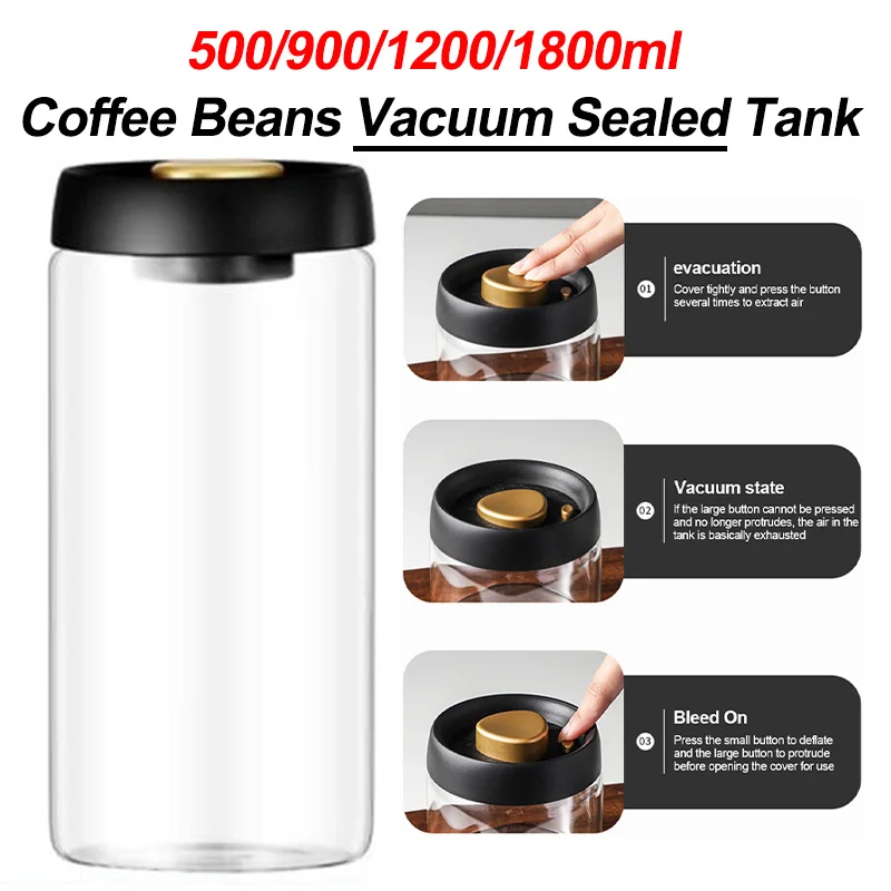 500/900/1200/1800ml Coffee Beans Vacuum Sealed Tank Clear Glass Food Storage Jars Moisture-proof Air Extraction Sealed Container